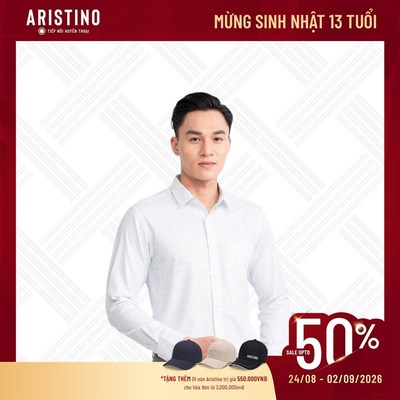 Áo sơ mi nam dài tay ARISTINO regular fit màu trắng in sao xanh tinh tế ALS17303
