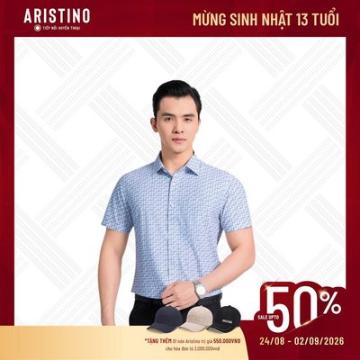 Áo sơ mi nam ngắn tay ARISTINO Perfect Fit suông nhẹ 100% Polyester hạn chế nhăn nhàu ASS044AS2