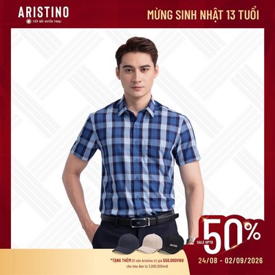 ÁO SƠ MI NGẮN TAY ARISTINO MÀU XANH KẺ XANH TÍM THAN ASS150S3