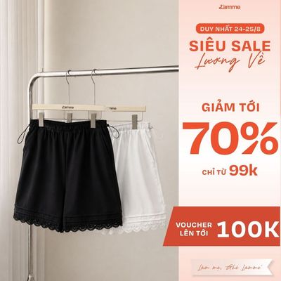 Quần short bầu kaki lụa Nami Short, quần đùi bầu cạp chun phối ren che dáng thoải mái - L'AMME