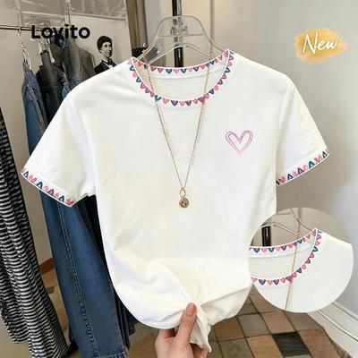(New Arrival) Lovito Áo thun nữ trắng mùa xuân/hè in họa tiết colorblock TSB199P2D728