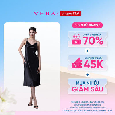 Đầm ngủ dáng lửng hai dây cổ đổ xẻ tà Vera chất liệu lụa satin phối ren mềm mịn, sang trọng - V0671