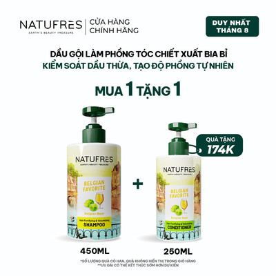 Dầu Gội Làm Phồng Tóc, Kiểm Soát Dầu Thừa, Ngăn Bết Dính Natufres Belgian Favorite Chiết Xuất Bia Bỉ - 250ml / 450ml