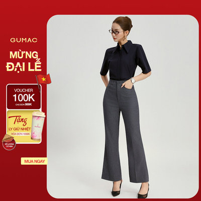 Quần Tây Nữ GUMAC Ống Loe Lưng Cao Cạp Cao Kaki Nhật Đứng Form Cạp Cao Túi Xéo Thời Trang QG03006