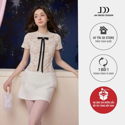 Áo Ren Kiểu Cổ Leo Chân Dập Ly 2T52.2607, Áo Ren Bó Slim Fit Nữ Thanh Lịch, Áo Kiểu Công Sở, Thời Trang Thiết Kế By JM