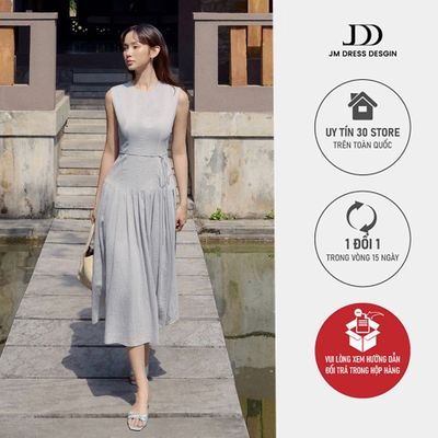 Đầm Sát Nách, Chân Xếp Ly 1R03.2603, Đầm Midi Xoè Cổ Tròn Form Ôm Vừa Phải Phong Cách Tối Giản Thanh Lịch MiniraL By JM