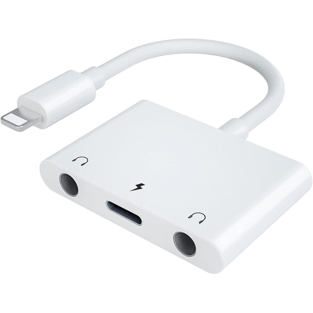 INVERSE NET 3in1 Lighting to 3.5mm,Headphone Adapter for iPhone, Dual Earphone Jack Audio and Chargi