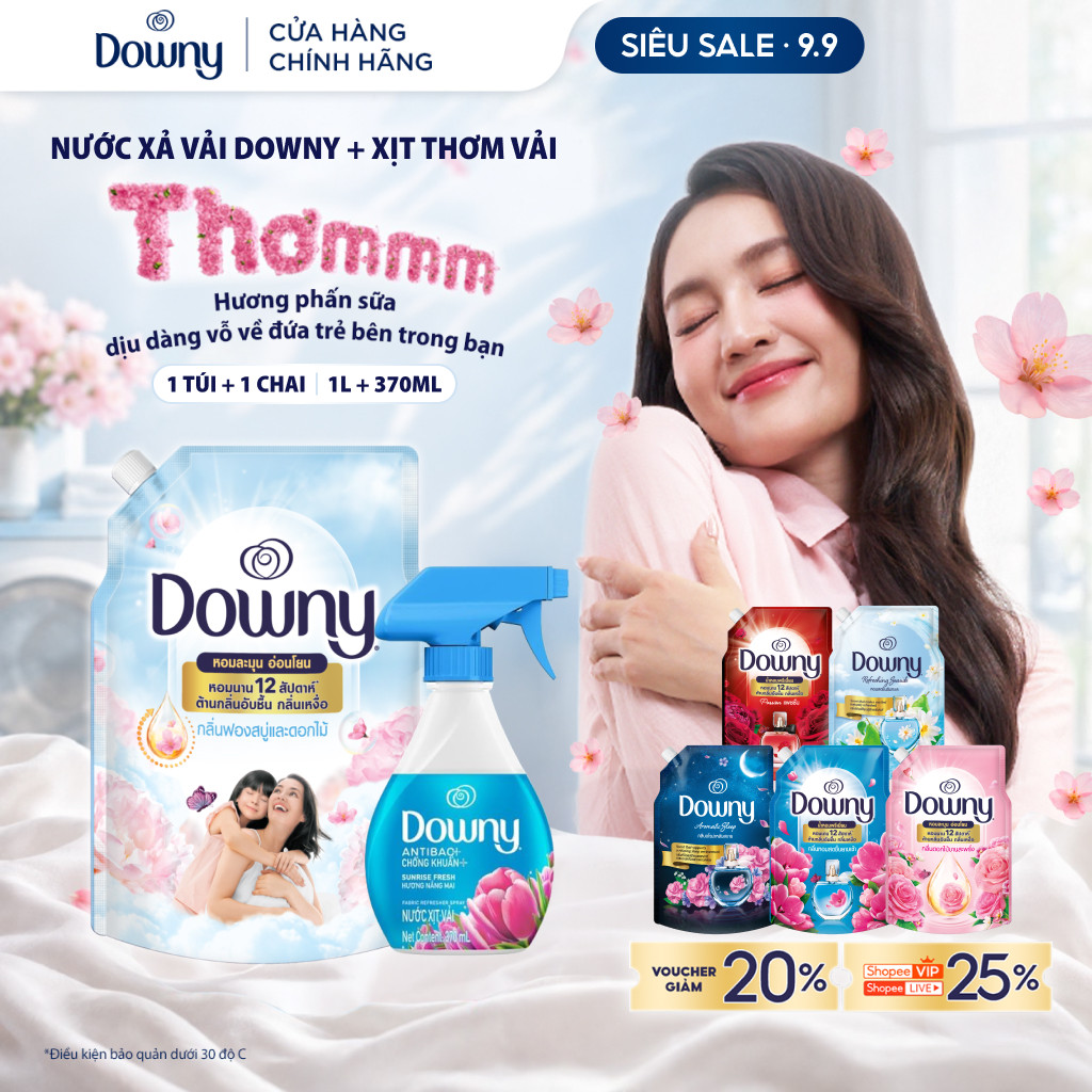 Combo Xịt Vải Downy 370ML & Nước Xả Vải Downy Túi 1L