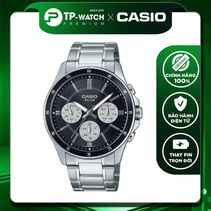 Đồng hồ nam dây thép Casio MTP-1374D-1A3VDF Size 43.5mm - Chống nước 50m | Casio nam MTP-1374D-1A3