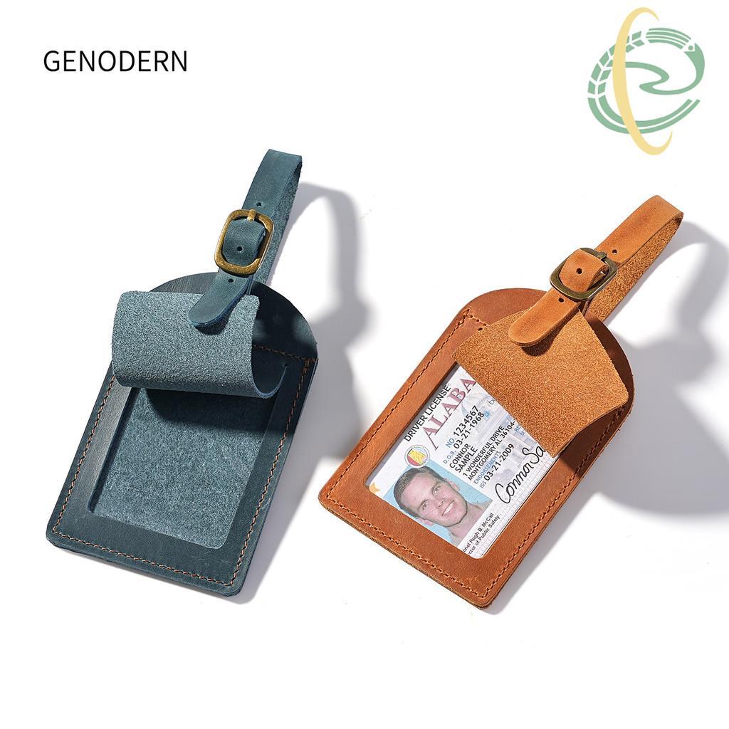 Ai3 GENODERN Crazy Horse Da Bò LuggTag có khe cắm thẻ ẩn lật dọc, Túi đựng da bò đích thực để Check-
