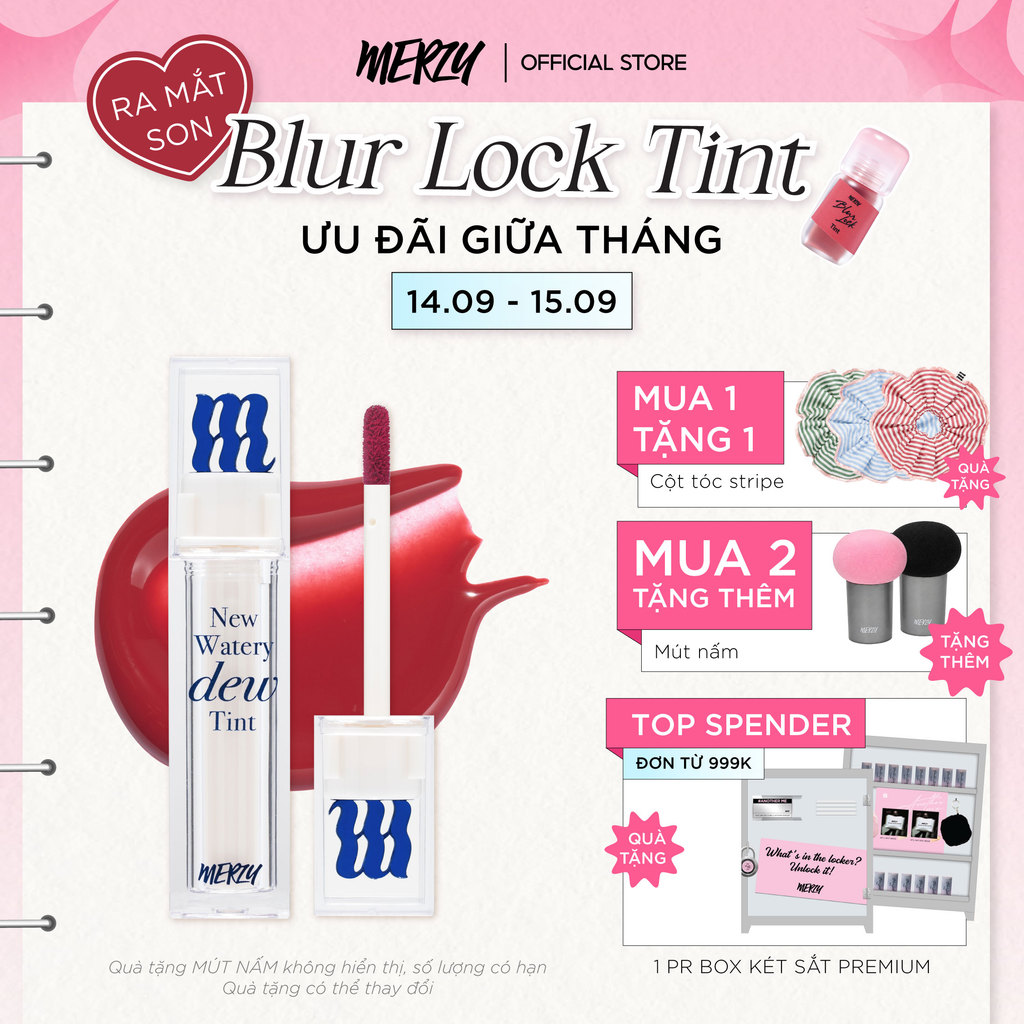 [NEW DEW] Son Tint Bóng Hàn Quốc Bền Màu, Lâu Trôi Cho Đôi Môi Căng Mọng, Ẩm Mịn Merzy The Watery De