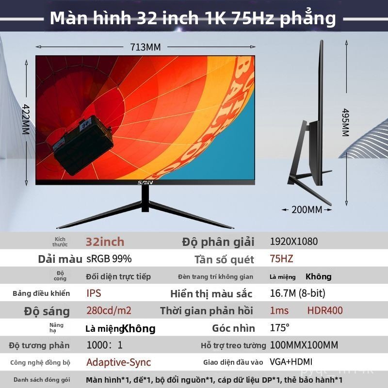 Màn hình 32 inch 2K 180Hz 4K cong gaming 27 inch 165Hz, màn hình máy tính văn phòng 24 inch IPS, hiể