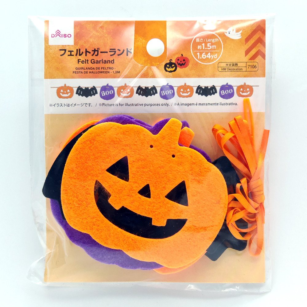 Daiso Halloween Treo Cờ Vòng Hoa Đảng Ngày Lễ Trang Trí Không Dệt Dây Cờ Vòng Hoa 2m Ren