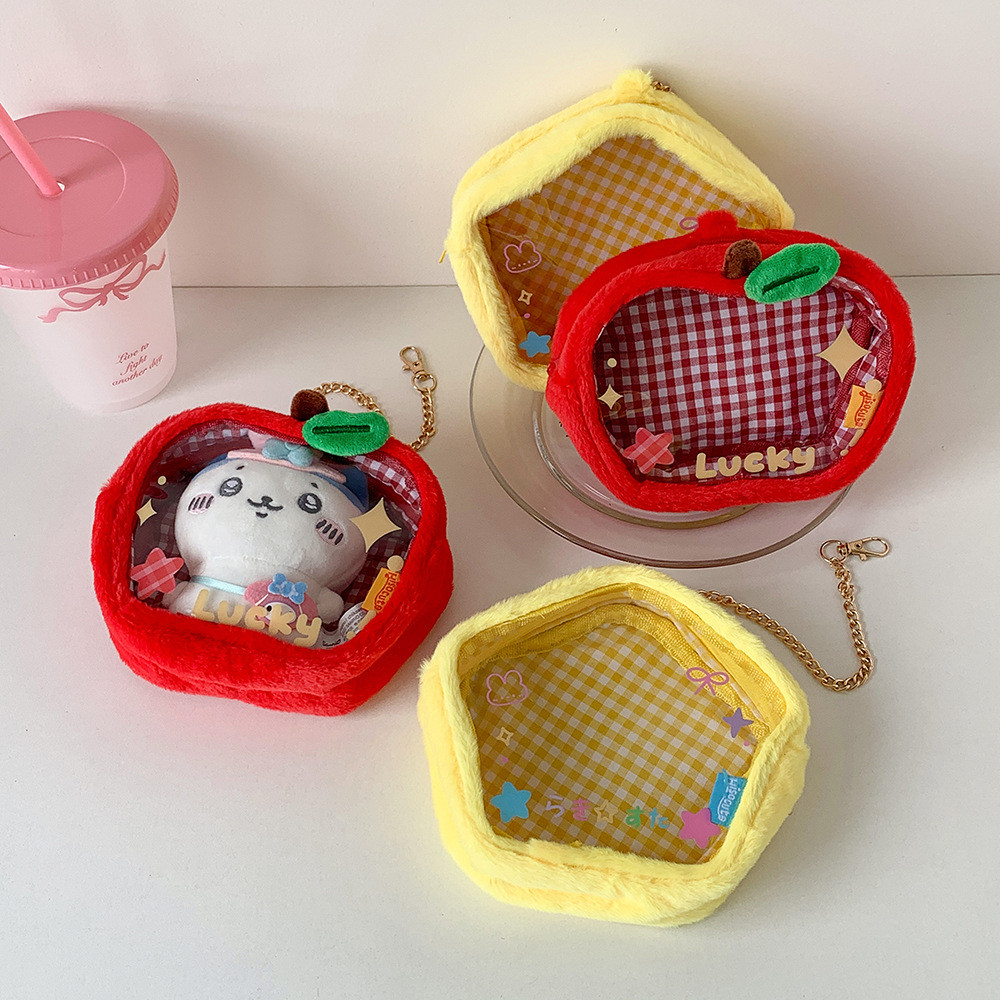 Túi đựng đồ chơi sang trọng trong suốt Mini, lót viền mềm mại, hình quả táo và hình ngôi sao, có dây buộc.