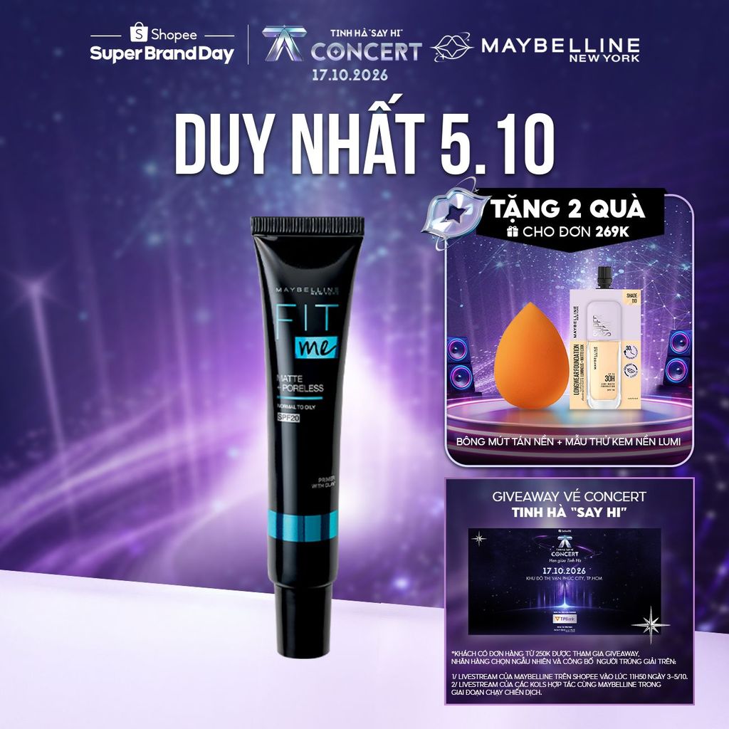 Kem Lót Kiềm Dầu Ngăn Xuống Tông SPF 20 Fit Me Primer Matte+Poreless Maybelline New York 30ml