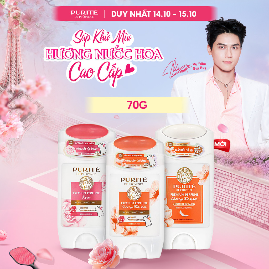 Sáp Khử Mùi Purité Hương Nước Hoa Cao Cấp Dưỡng Sáng Hoa Anh Đào / Hoa Hồng…