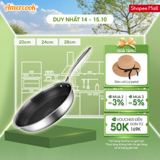 Chảo rán inox chống dính tổ ong Aristo - AMERCOOK 20cm, 24cm, 28cm dùng cho mọi loại bếp