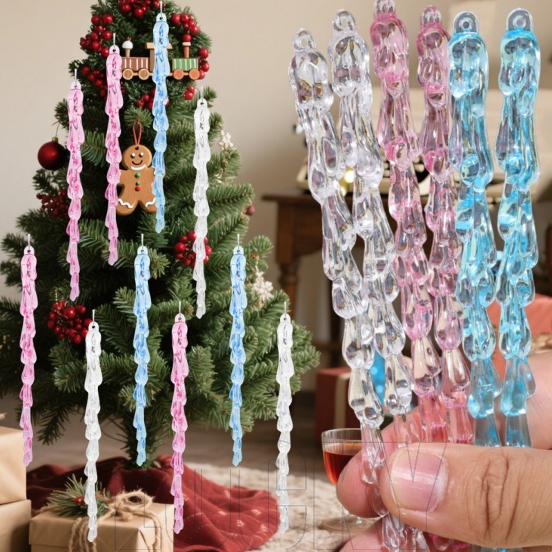 12 / 24 / 48 Cái Đồ trang trí Icicle Acrylic trong suốt - có lỗ - Mặt dây treo Icicle xoắn - Mặt dây