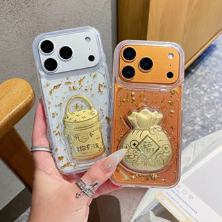 Túi May Mắn 3D GoldFoil Nhựa Ốp Lưng Điện Thoại iPhone 17 Pro Max 17 Air 16 Plus 15 14 13 12 11 Vỏ Bảo Vệ Chống Sốc