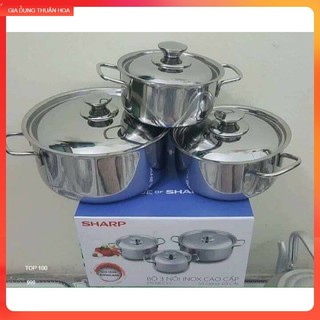 Bộ 3 nồi inox SHARP hàng khuyến mại chống rỉ