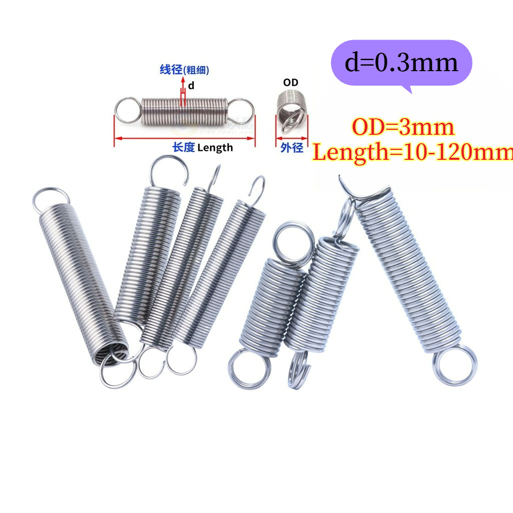 Lò xo căng thẳng inox 304 d = 0,3mm, OD3mm, L = 15 ~ 120mm lò xo căng thẳng có móc, áp dụng cho cửa 