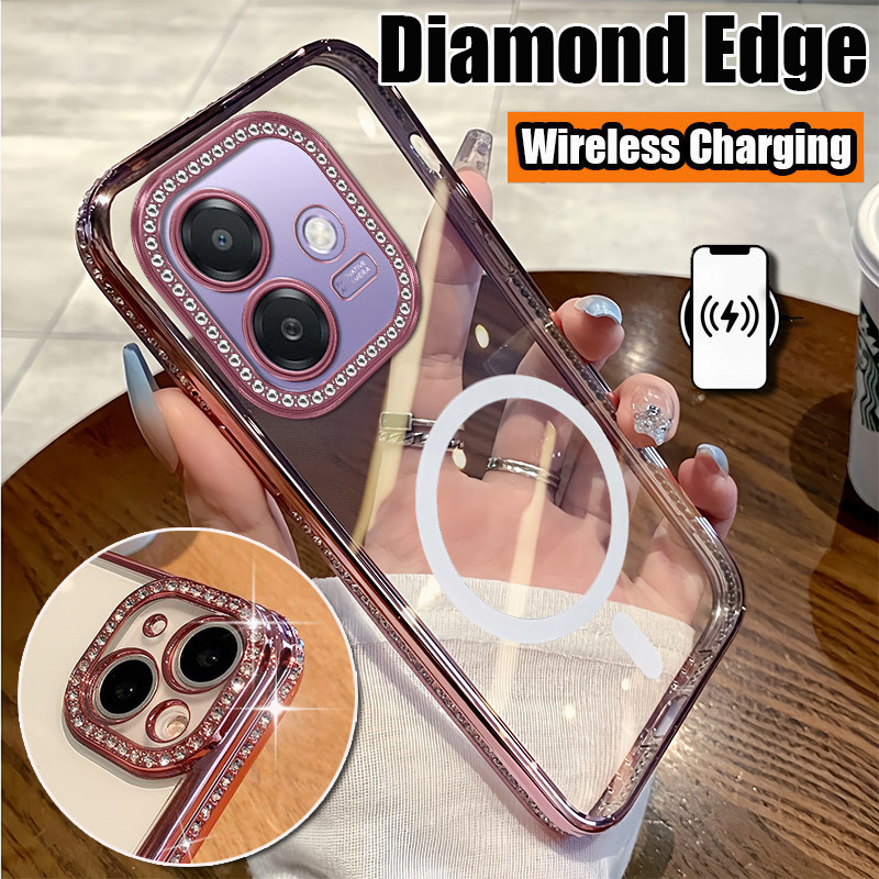 Ốp điện thoại mạ điện sang trọng cho OPPO A3 5G A3X 4G A3X 5G Vỏ điện thoại TPU có viền kim cương đí