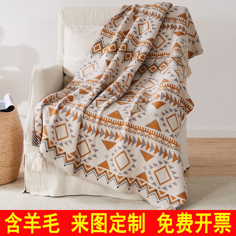 Meizu Chăn Len Bohemian Chăn Sofa Chăn Dệt Kim Jacquard Cắm Trại Ngoài Trời C