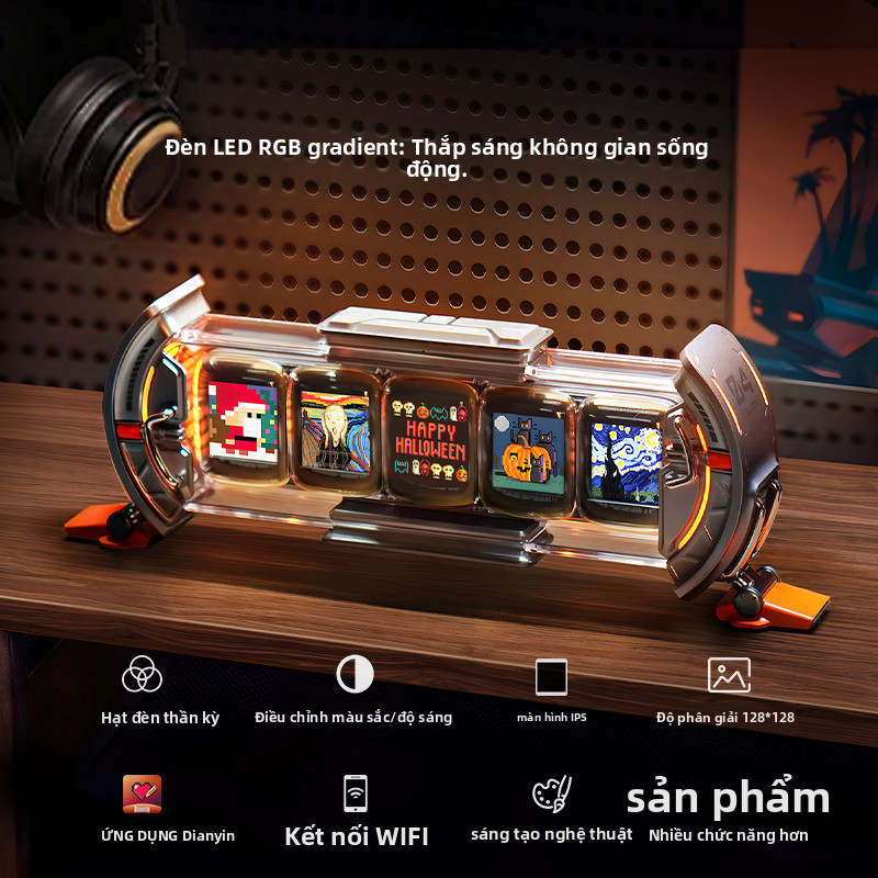 Đồng hồ thông minh Divoom Times Gate màn hình LCD pixel lập trình nghệ thuật cyberpunk decor bàn pc 