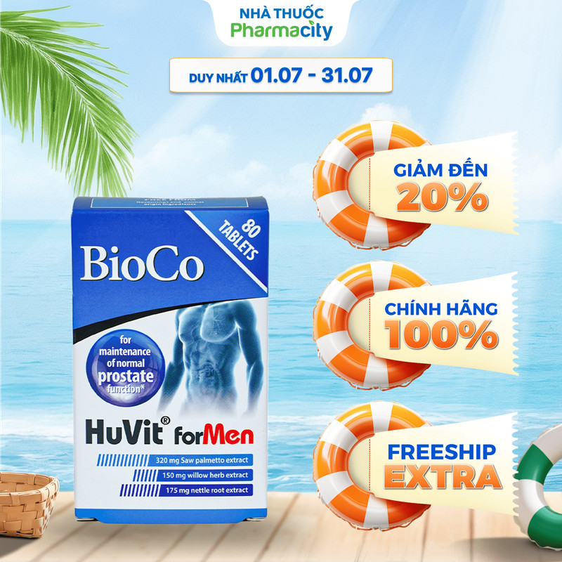 Thực phẩm bảo vệ sức khỏe Bioco Huvit Hỗ Trợ chức năng Tuyến Tiền Liệt (4 Vỉ x 20 Viên)