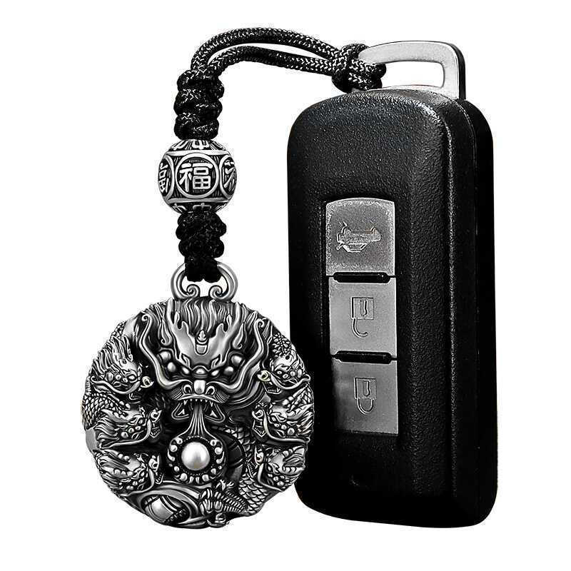 10y New vintage bead fashion keychain, old pendant, net pendant, amulet, red Kowloon charm for men a