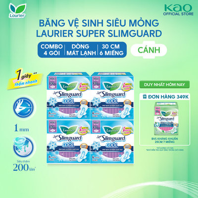 Combo 4 gói BVS Laurier Siêu Mỏng 1mm Mát lạnh 30cm 6 miếng