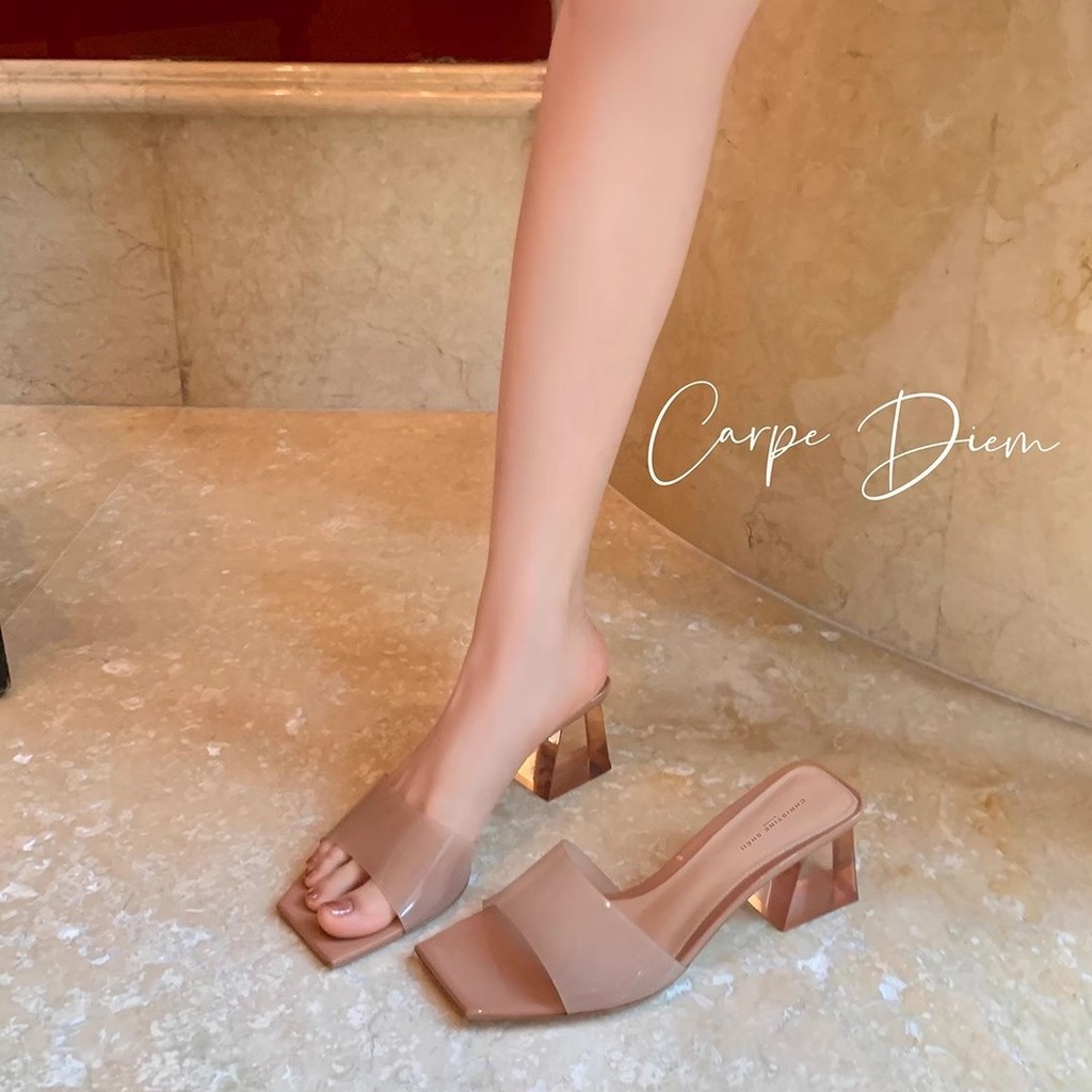 Dép Size Lớn Nữ Mặc Ngoài 0 Giày Cao Gót Dày Giày Cao Gót Size Lớn Một Dòng Dép Nữ Dép