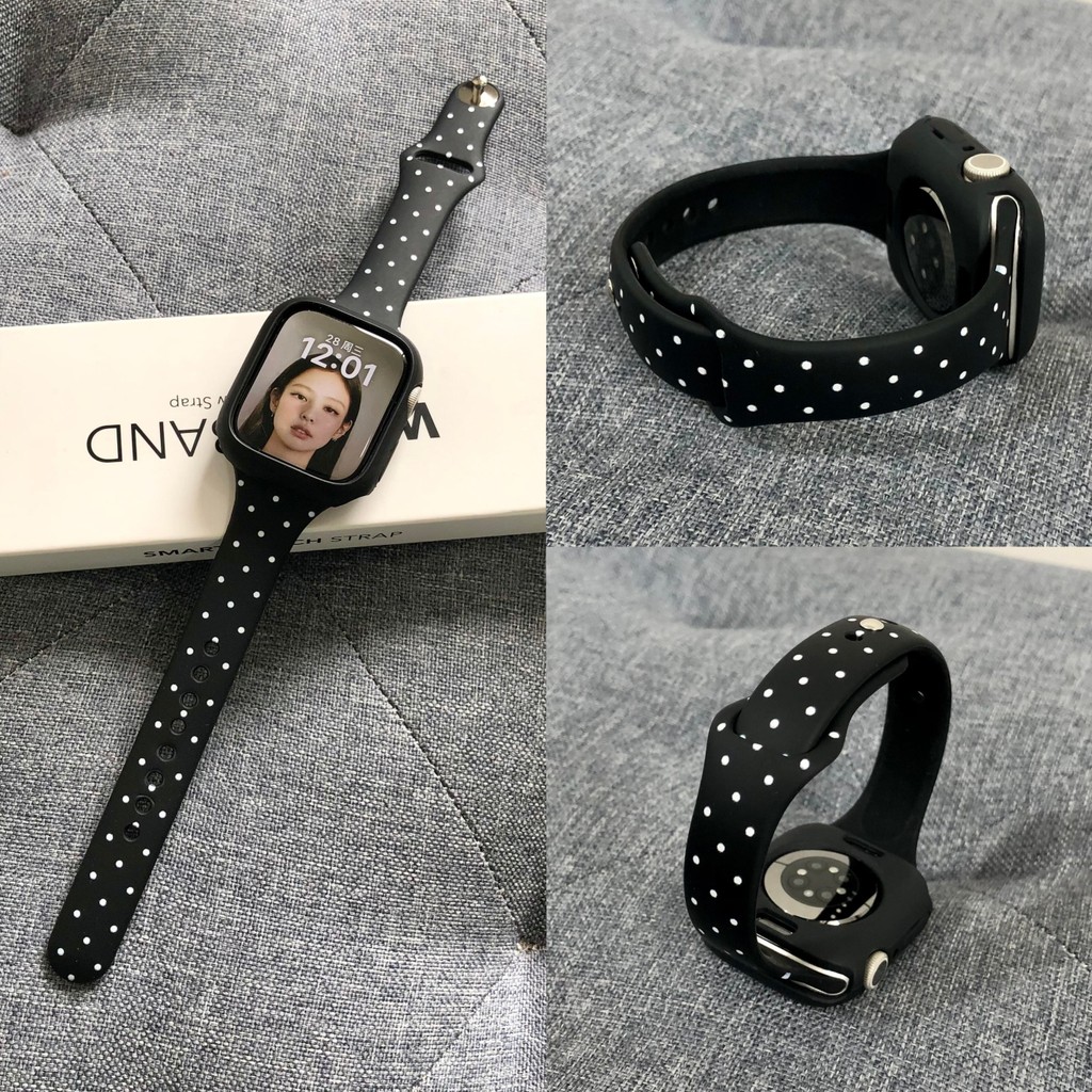 Apple Watch iWatch11 Dây đeo đáy đen chấm bi silicon eo nhỏ Thích hợp cho Applewatch thế hệ thứ 10