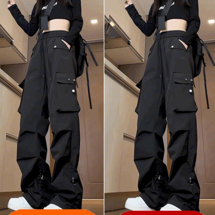 Black women's new work pants for petite individuals, loose-fitting, windproof, waterproof, suitable 