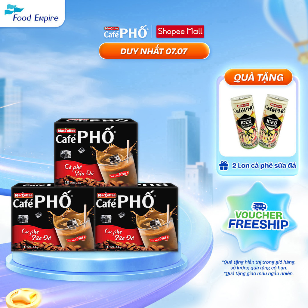 Combo 3 hộp Cà phê phố Sữa Đá - Maccoffee (hộp 10 gói x 24g)