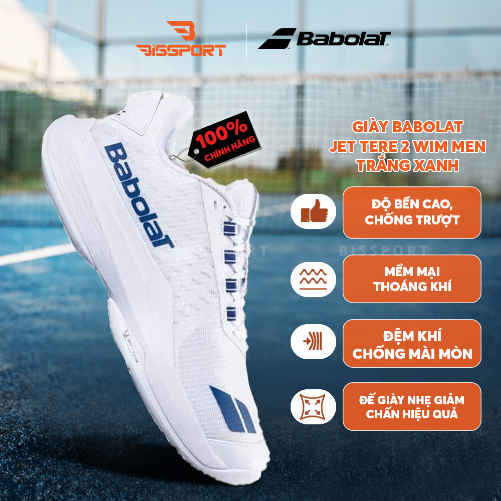 Giày Tennis/Pickleball Babolat Jet Tere 2 Wimbledon Men Trắng Xanh Chính Hãng - Chống Chấn - Toàn Di