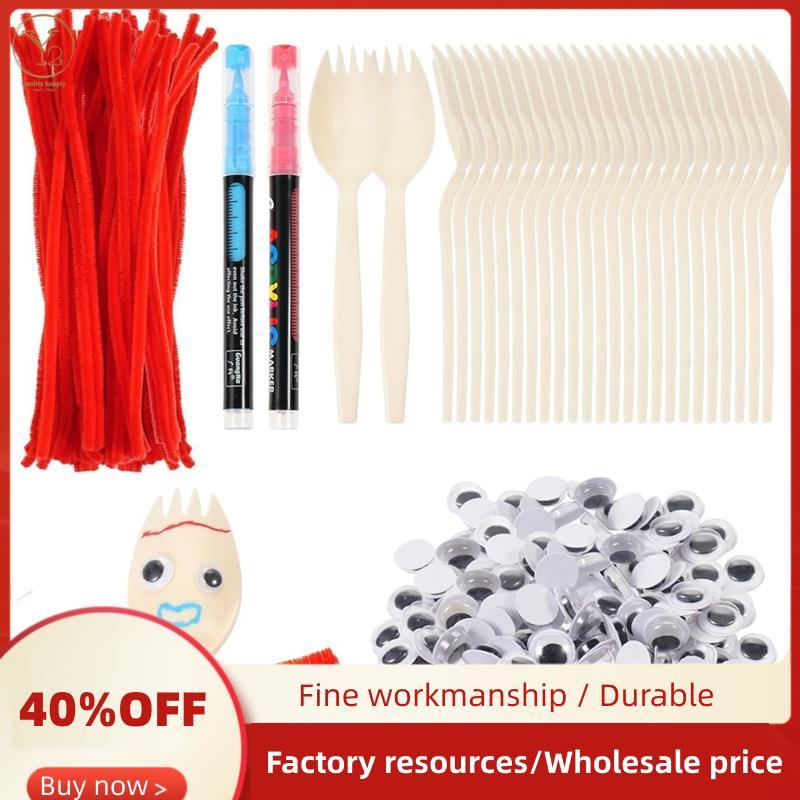 Bộ 50 Bộ Dụng Cụ Thủ Công Nĩa Bao Gồm Sporks Chất Làm Sạch Ống Đỏ Tự Dính Mắt Và Bút Đánh Dấu Làm Bộ