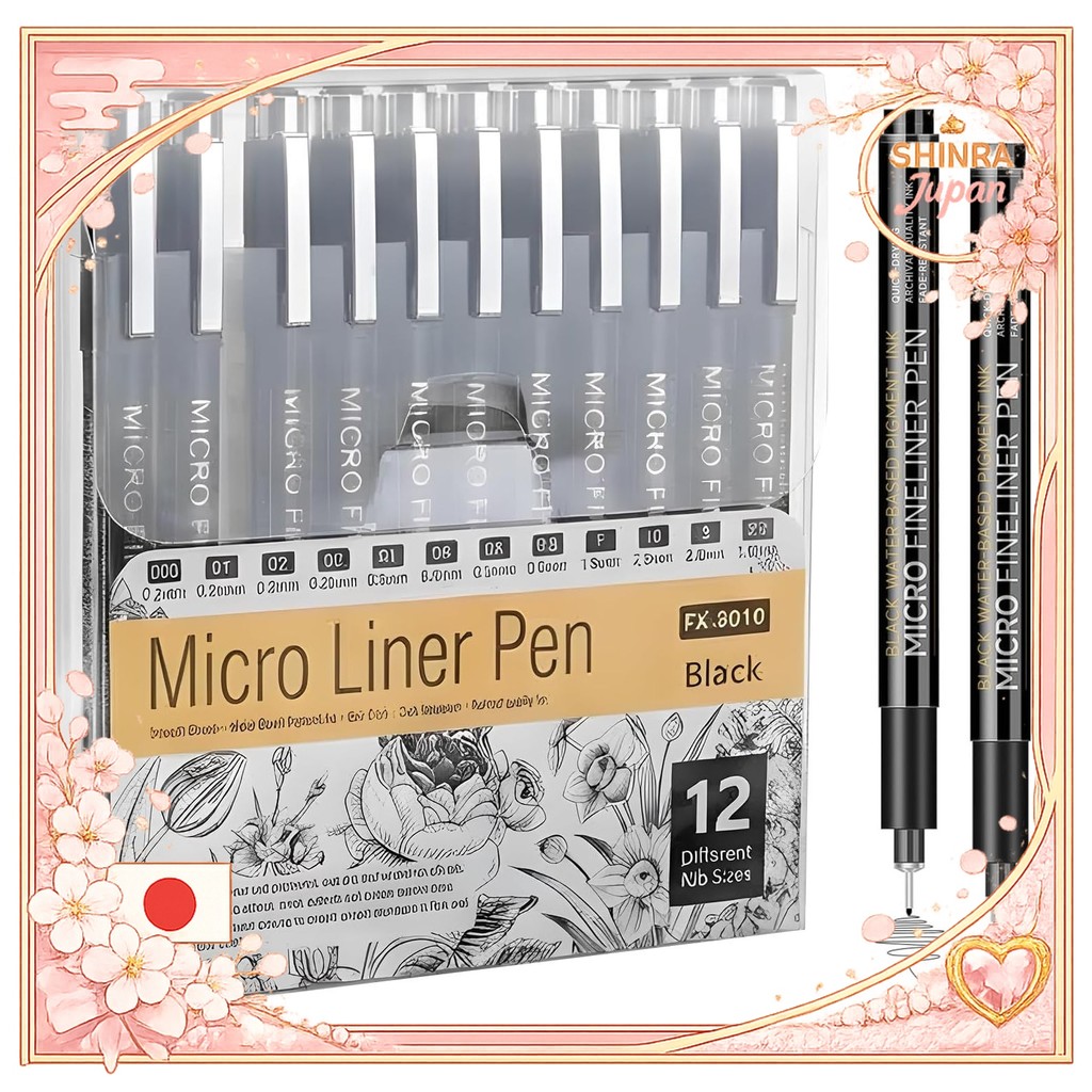 《Direct From Japan》  Millipen Drafting Pen, Set of 12, Water-based, For Manga, Wire Diameter 0.2-3.0