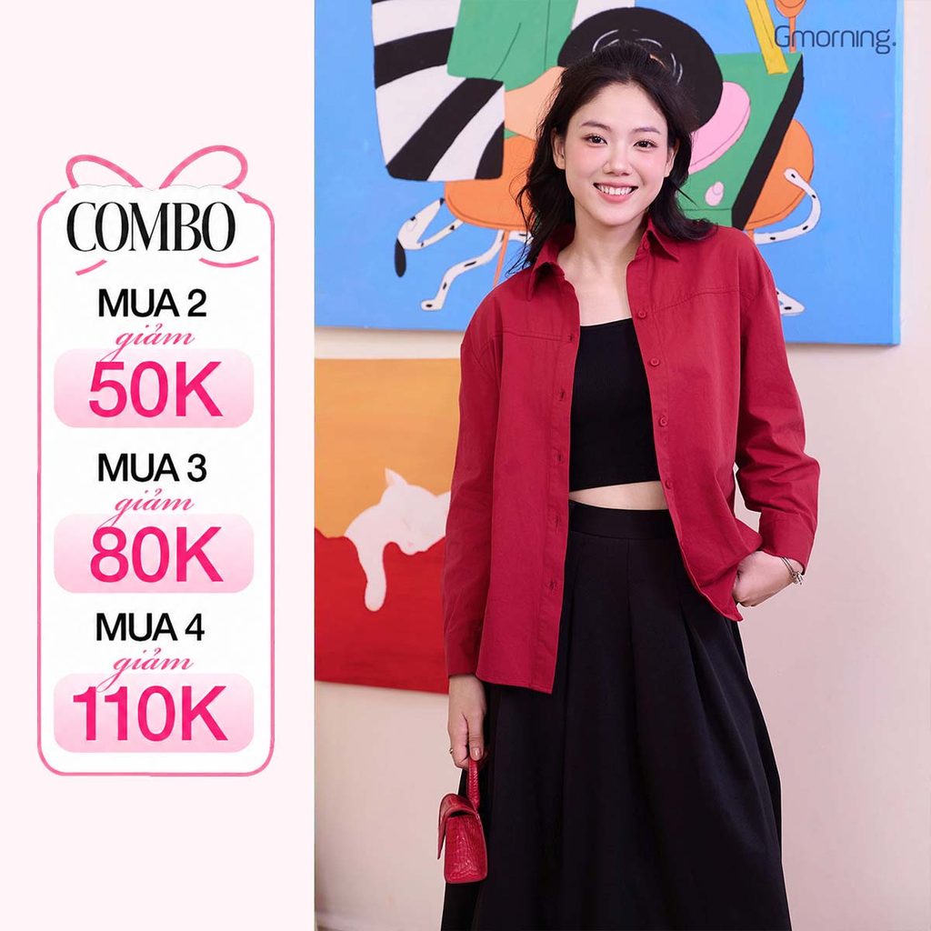 Áo Sơ Mi Nữ Form Suông Rộng Tay Dài Lai Bầu Thời Trang GUMAC YAF11011