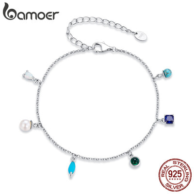 Vòng Tay Bạc Bamoer 925 Có Thể Điều Chỉnh Kích Thước Đá Quý May Mắn Trang Sức Quà Tặng Cho Nữ