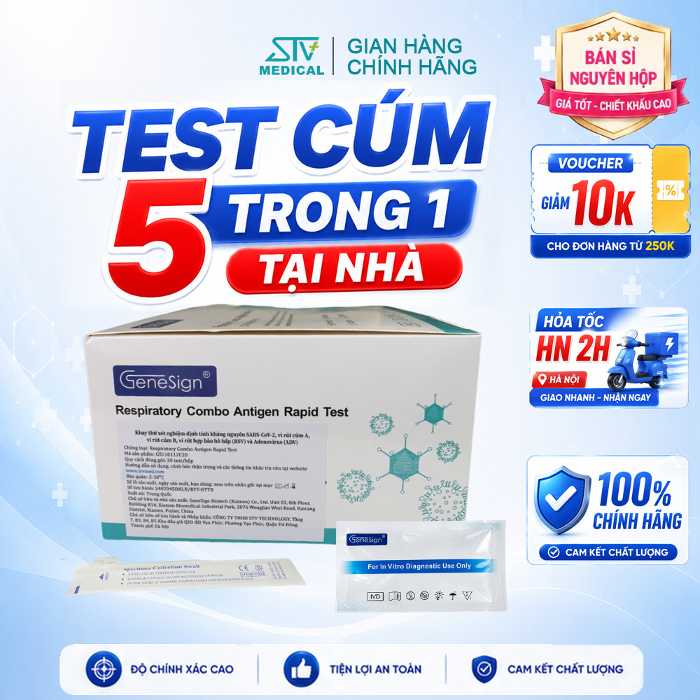 Test Cúm A B Covid RSV 5 Trong 1 Genesign - Bộ Test Nhanh Đường Hô Hấp Tại Nhà Kết Quả Nhanh