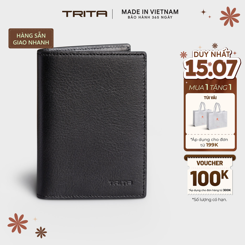 Ví nam da bò Trita (Thời trang nam dáng đứng basic - Ví da 
RVN22) Bagsmart