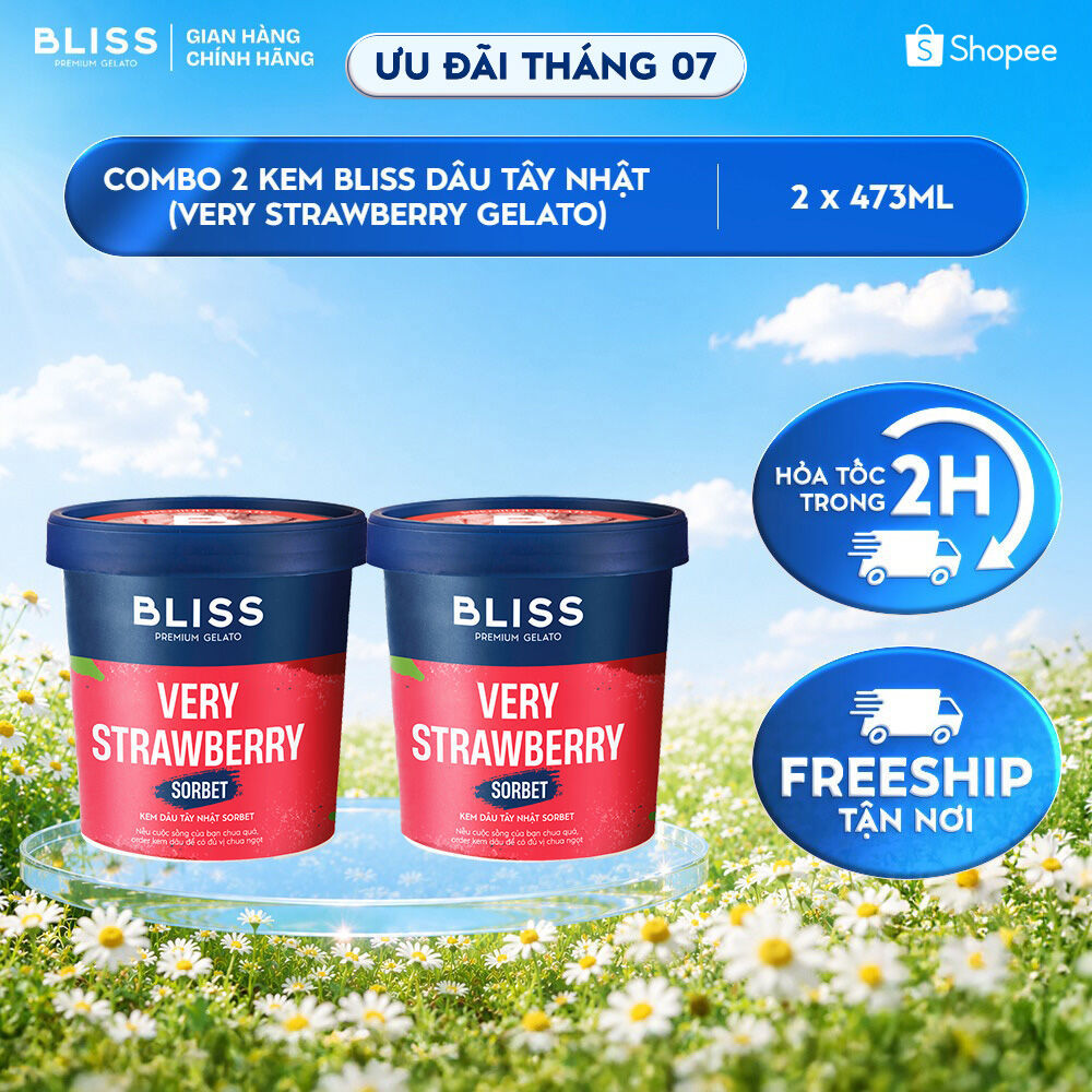[Hỏa tốc HN/HCM] Combo 2 Kem BLISS Premium Gelato vị Kem Dâu Tây Nhật (Very Strawberry Gelato) hộp 4