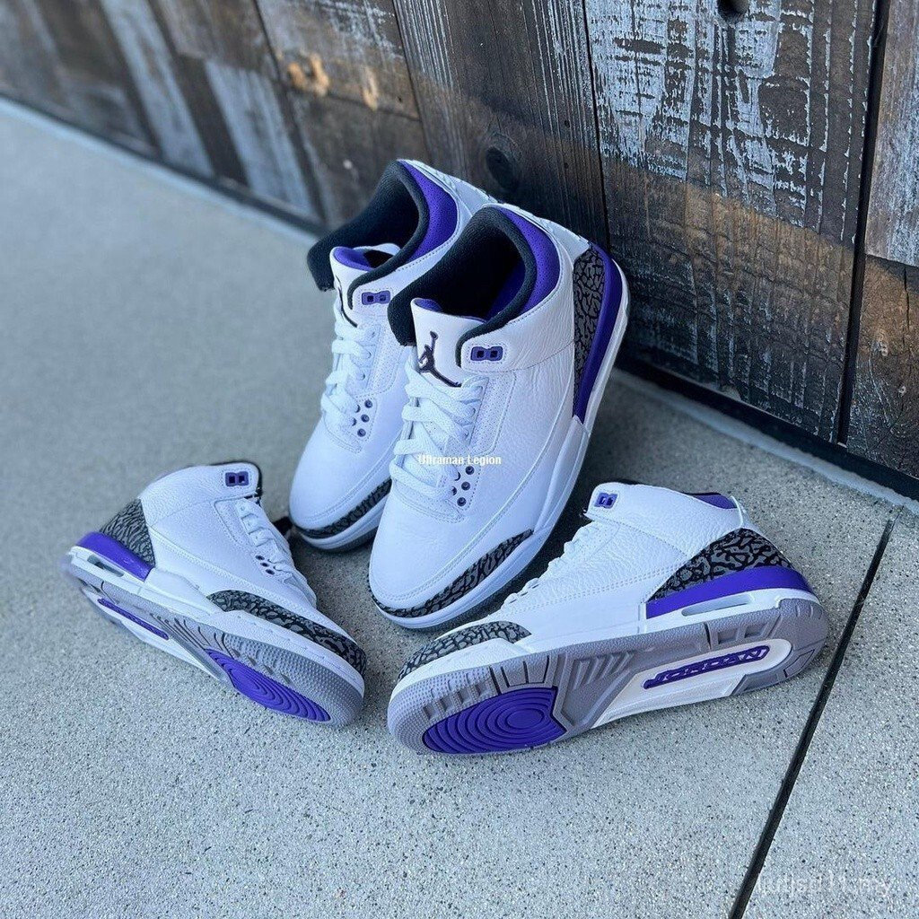 Air Jordan 3 Retro Trắng Tím Nổ Nứt Đệm Không Khí Ống Ngắn Bóng Rổ Hợp Thời Trang Giày CT8532-105 FZ