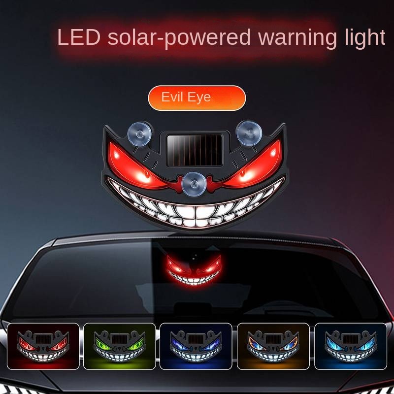 Car Devil's Eye Solar Wireless Mouth Teeth Eye Expression Light LED Warning Light Quarter Window Rea