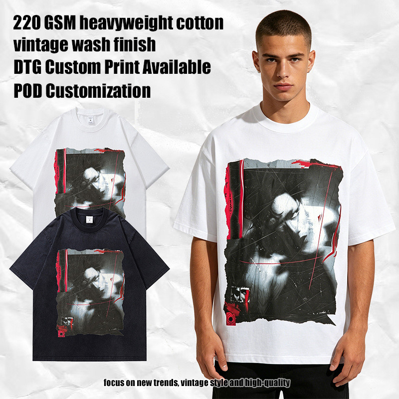 Áo thun nam High Street Wear Y2K Dark Series Cyberpunk Style In hình Cotton ngắn tay Áo thun nam