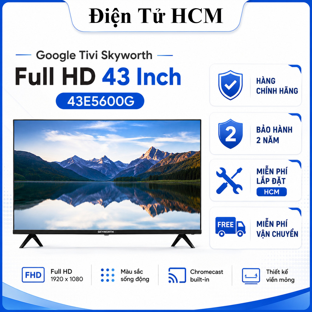 Google Tivi Skyworth Full HD 43 Inch 43E5600G - Chính Hãng | Dolby Audio | HDR10