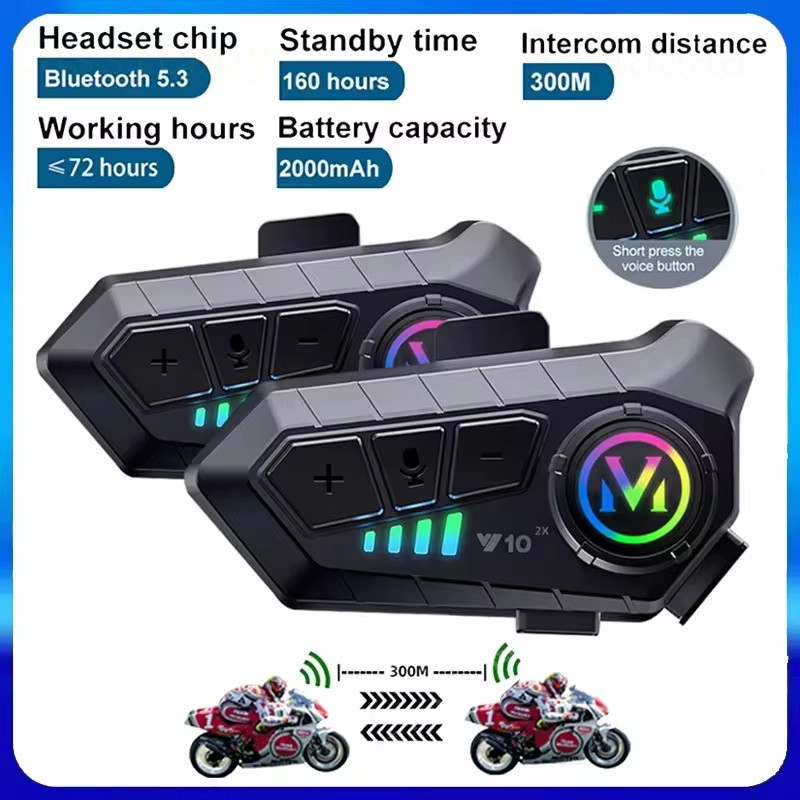 Mũ bảo hiểm xe máy chất lượng cao Y10 2X Bluetooth Intercom 300M, Liên lạc không dây 2000mAh, Bộ đàm