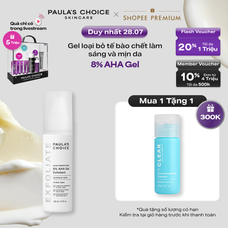 Gel loại bỏ tế bào chết làm sáng và mịn da Paula's Choice Skin Perfecting 8% AHA Gel Exfoliant 100ml