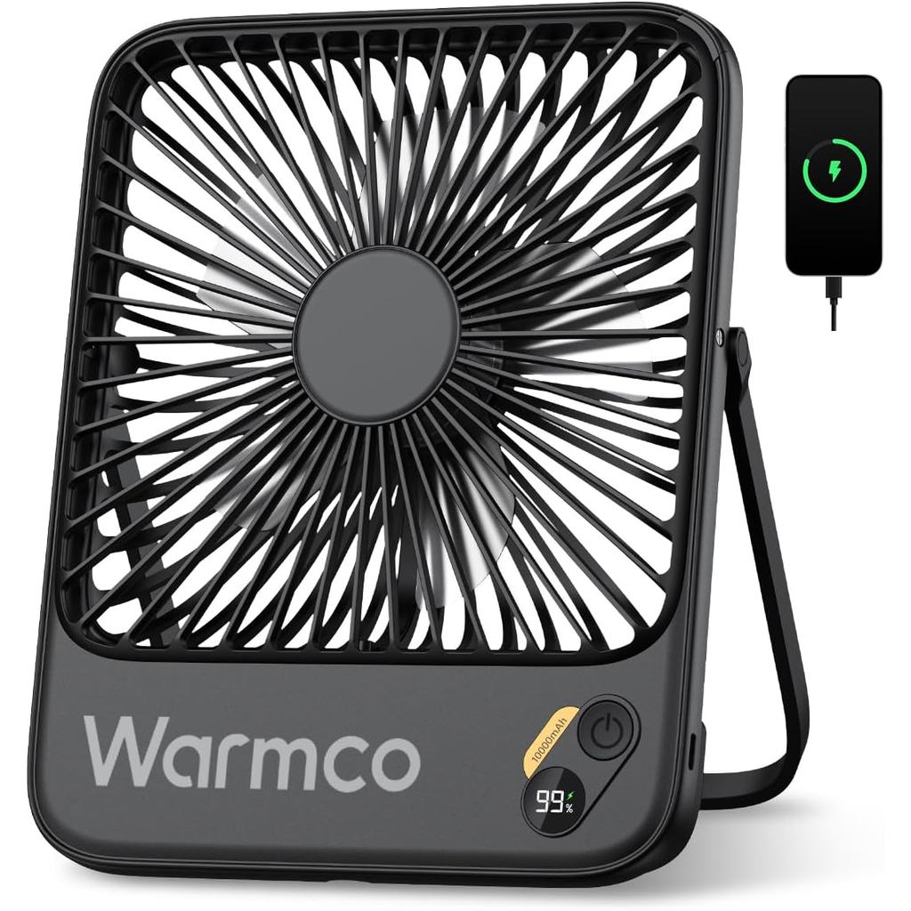 Quạt để bàn di động Warmco D3 10000mAh, yên tĩnh, thời gian chạy 24H | Quạt 4 tốc độ siêu mỏng, màn 